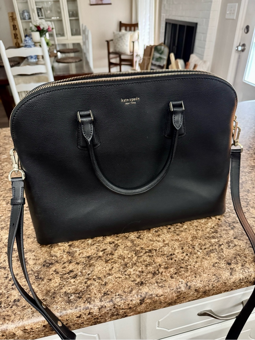 Kate Spade Black Leather Laptop Tote Purse